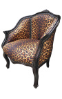 Bergere lenestol i Louis XV-stil med leopardstoff og blankt svart tre