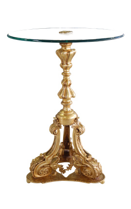 Table guéridon de style Louis XV en bronze et plateau en verre