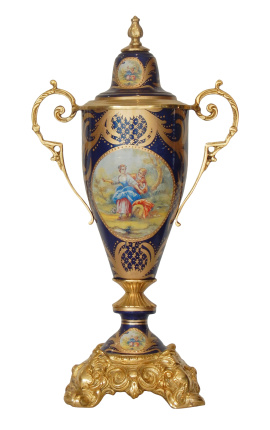 Stor vase emaljeret blå keramik bronze