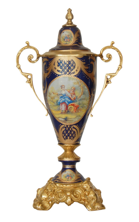 Große Vase aus blau emaillierter Keramikbronze