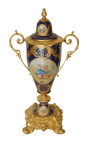 Gran jarrón esmaltado azul de cerámica bronces