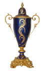 Grand vase en céramique émaillée bleu avec bronzes