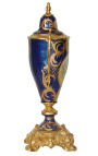 Jarra grande de cerâmica esmaltada azul com bronzes