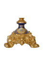 Jarra grande de cerâmica esmaltada azul com bronzes