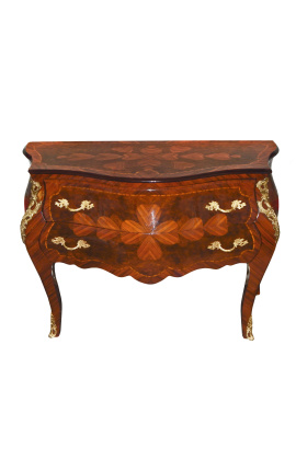 Marquetry lipasto 2 laatikkoa Louis XV tyyliin pronssinen ormolu