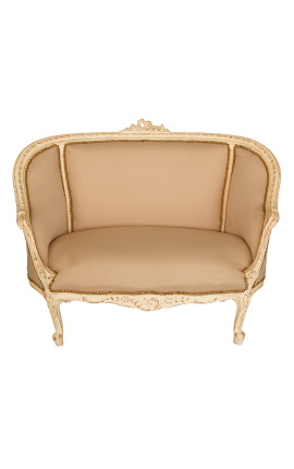 Louis XV Style Sofa Beige Leinengewebe und beige Holzfarbe