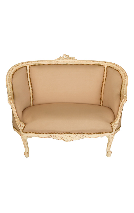 Louis XV style sofa beige linen fabric and beige wood color