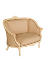 Louis XV style sofa beige linen fabric and beige wood color