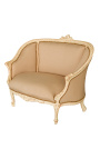 Louis XV style sofa beige linen fabric and beige wood color