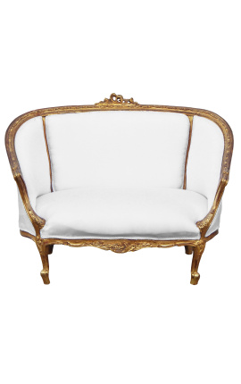 Louis XVI-stil sofa hvitt stoff og gull trefarge