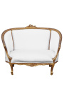 Louis XVI style sofa white fabric and gold wood color