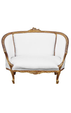 Louis XVI stile divano tessuto bianco e colore legno oro