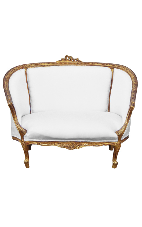 Louis XVI stil sofa hvidt stof og guld træ farve