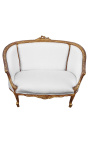 Louis XVI-stil sofa hvitt stoff og gull trefarge