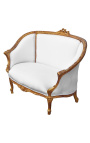 Luija XVI stila dīvāns balts audums un zelta koka krāsa