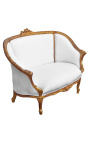 Sofá estilo Luís XV tecido branco e madeira dourada patinada