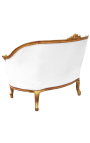Canapé de style Louis XV tissu blanc et bois doré patiné