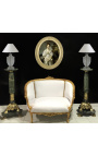 Canapea stil Ludovic al XVI-lea din material alb si culoarea lemnului auriu