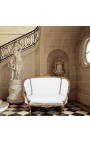 Sofá estilo Luís XV tecido branco e madeira dourada patinada