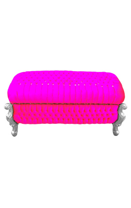 Grande Banqueta baúl barroco estilo Luis XV con tela fucsia, pedrería y madera plataé