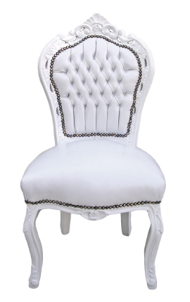 Silla estilo barroco rococo blanco piel y madera blanca