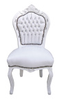 Cadira d'estil barroc rococó, teixit d'imitació de pell blanca i fusta lacada en blanc