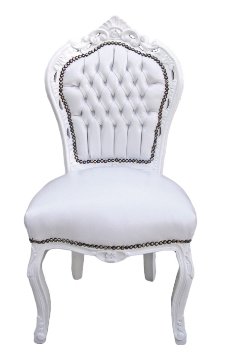 Silla estilo barroco rococo blanco piel y madera blanca