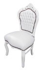 Cadeira de estilo barroco rococó em tecido de imitação de pele branca e madeira lacada a branco