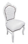 Chaise de style Baroque Rococo tissu simili cuir blanc et bois laqué blanc