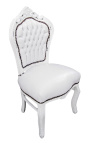 Cadira d'estil barroc rococó, teixit d'imitació de pell blanca i fusta lacada en blanc