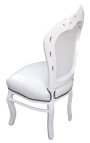 Chaise de style Baroque Rococo tissu simili cuir blanc et bois laqué blanc