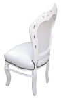 Silla estilo barroco rococo blanco piel y madera blanca