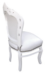 Barok stoel in rococostijl wit kunstleer en wit hout