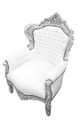 Gran sillón de estilo barroco piel blanca y madera de plata