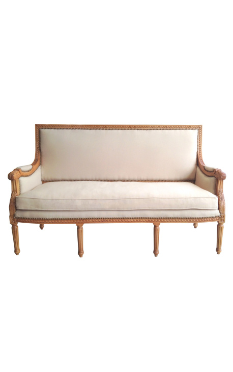 Diivan Louis XVI Style Easy Fross Beige Linen Fabric ja looduslik puit - 1