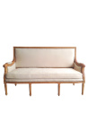 Canapea Louis XVI style easy chair beige linen fabric and natural wood - 1