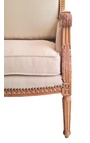 Sofa Louis XVI style easy chair beige linen fabric and natural wood - 18