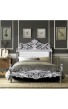 Letto barocco in tessuto ecopelle bianco con strass e legno argentato