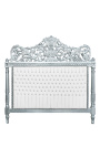 Lit Baroque tissu simili cuir blanc avec strass et bois argent