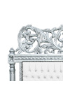 Lit Baroque tissu simili cuir blanc avec strass et bois argent