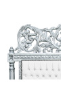 Tesatura de pat baroc din piele alb cu strasuri si lemn argintiu