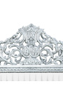 Lit Baroque tissu simili cuir blanc avec strass et bois argent