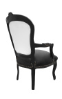 Poltrona barroca estilo Louis XV couro sintético e veludo preto e branco/preto