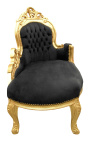Baroque chaise longue black velvet with gold wood