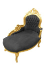 Baroque chaise longue black velvet with gold wood