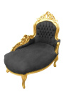 Barroco chaise longue negro terciopelo con madera de oro