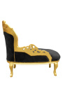 Barok chaise longue zwart fluweel met goud hout