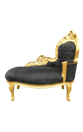 Barocke Chaiselongue aus schwarzem Samt mit Goldholz