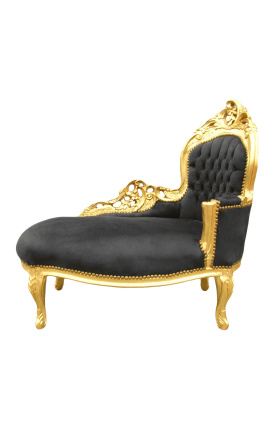 Chaise longue barroca tela de terciopelo negro y madera dorada