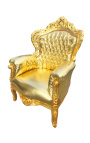 Grand fauteuil de style baroque simili cuir doré et bois doré